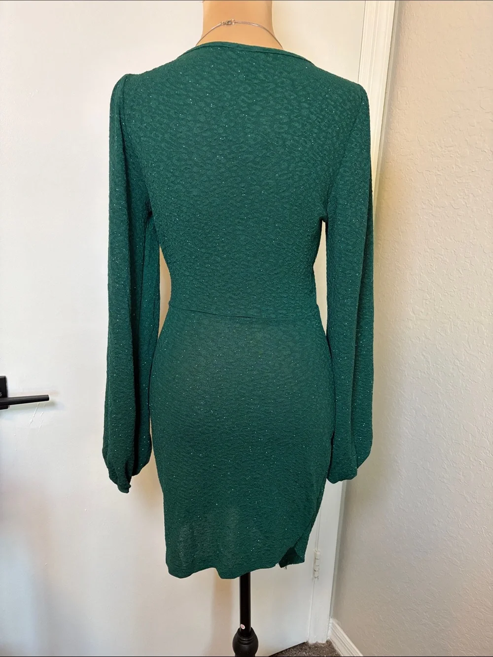 Windsor Dark Emerald  sparkle Wrap Mini Dress size medium stretch asymmetrical
